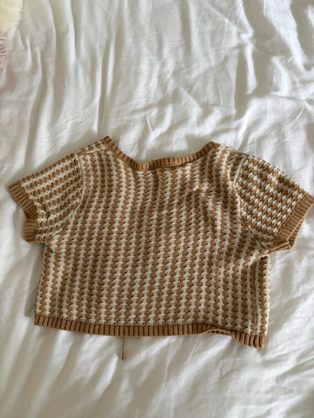 Sage the Label Tie Front Knit Cropped Cardigan Sweater Tan Cream Size Small - Picture 3 of 3